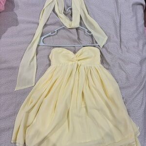 NWT Peppermayo Saturn Mini Dress, strapless yellow dress with neck scarf